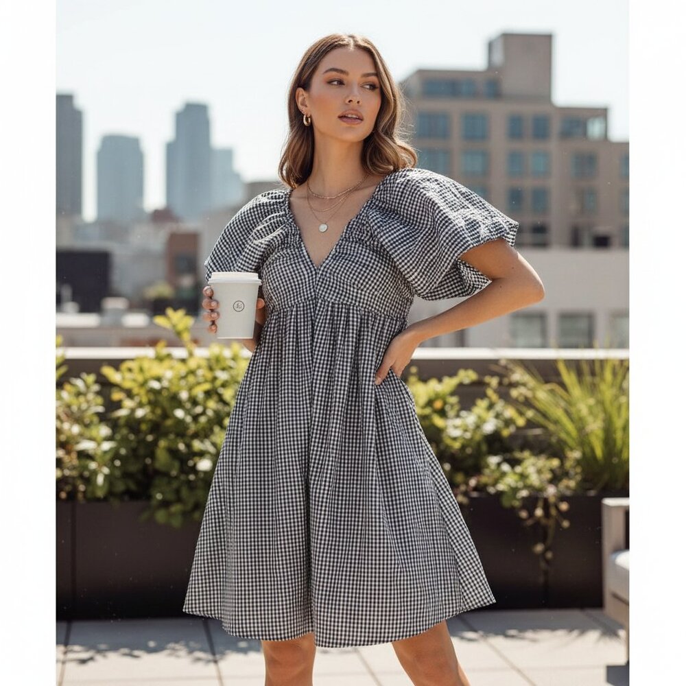 MOON RIVER Puff Sleeve Babydoll Dress